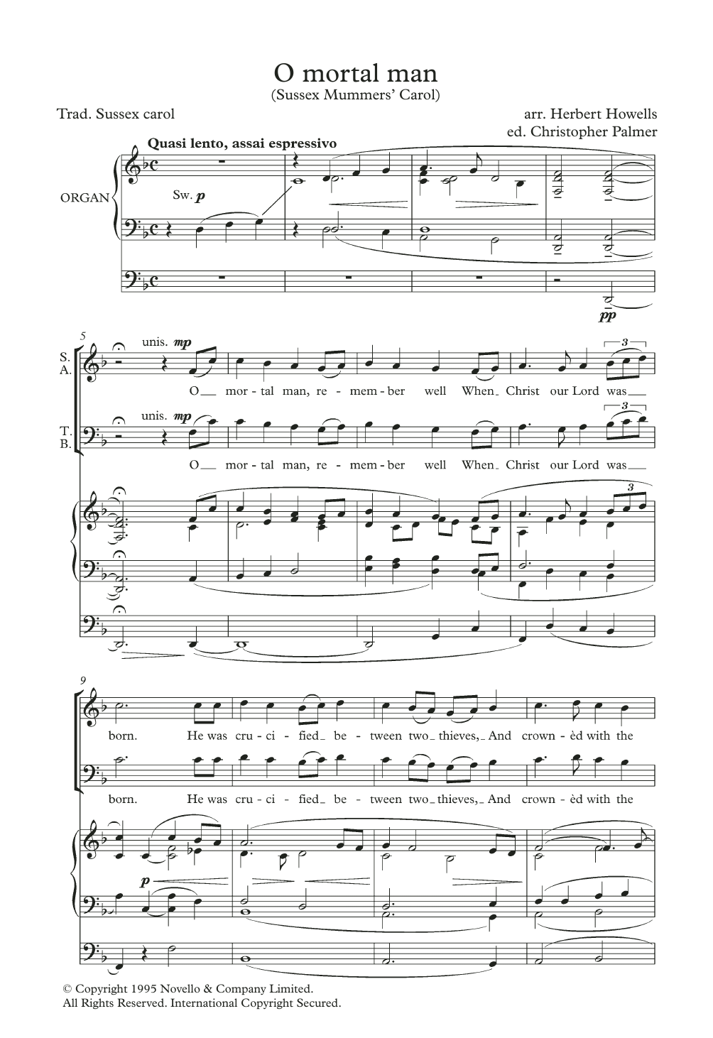 Traditional Carol O Mortal Man (Sussex Mummers' Carol) (arr. Herbert Howells) sheet music notes and chords arranged for SATB Choir