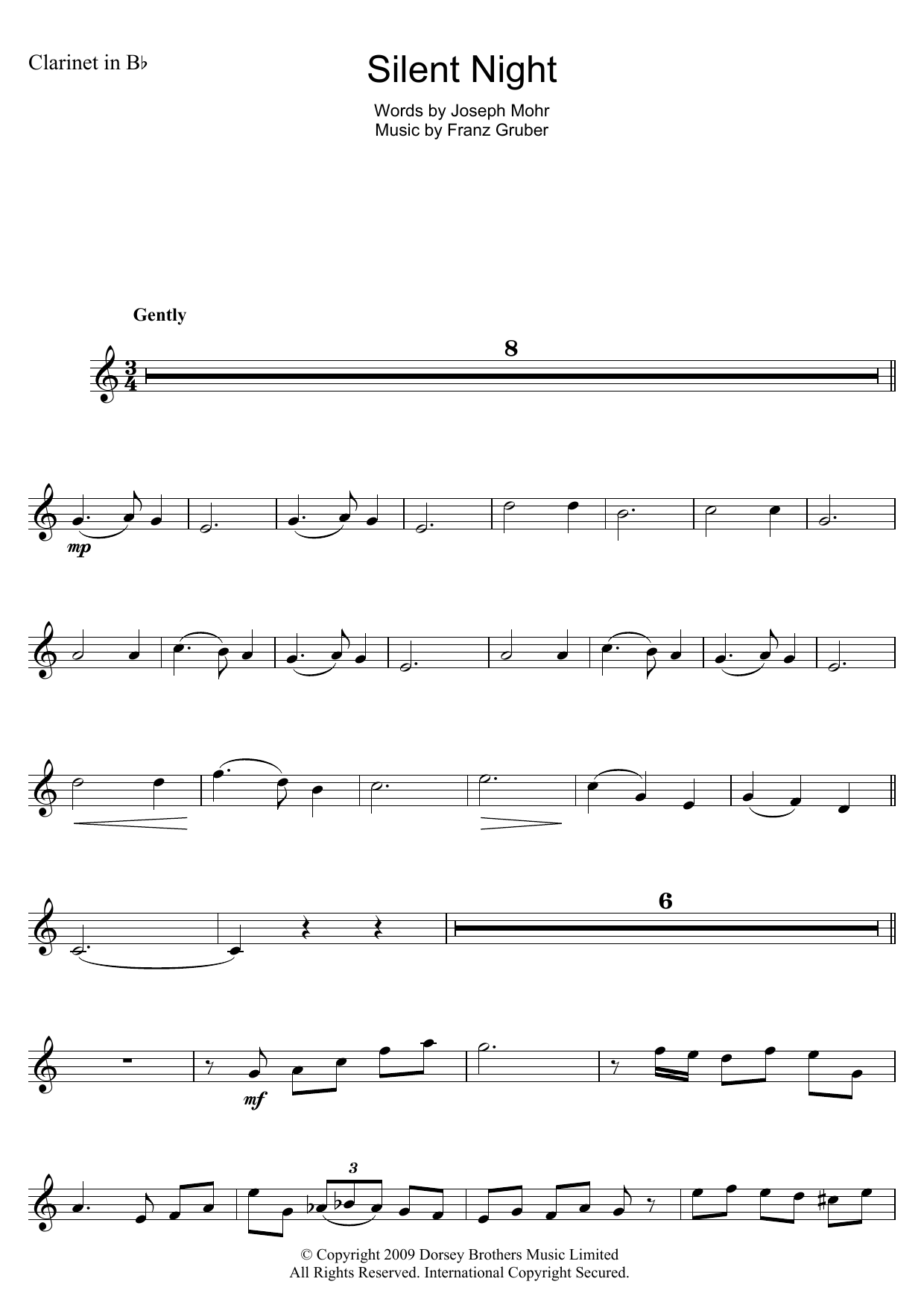 Traditional Carol Silent Night sheet music notes and chords arranged for Trumpet Solo