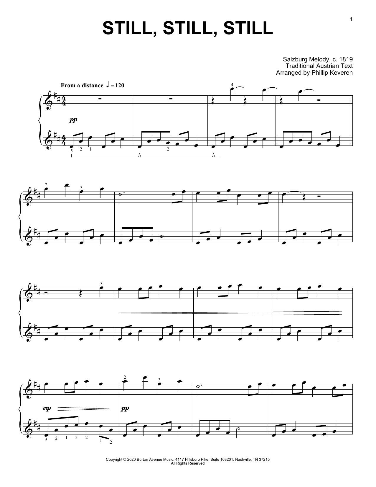 Traditional Carol Still, Still, Still (arr. Phillip Keveren) sheet music notes and chords arranged for Piano Solo