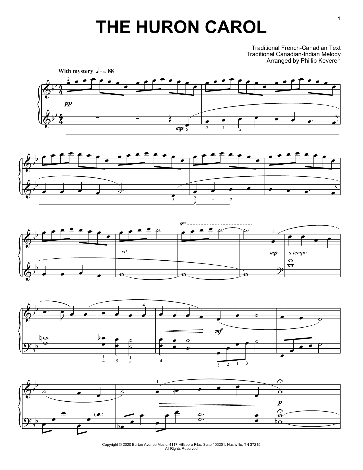 Traditional Carol The Huron Carol (arr. Phillip Keveren) sheet music notes and chords arranged for Piano Solo