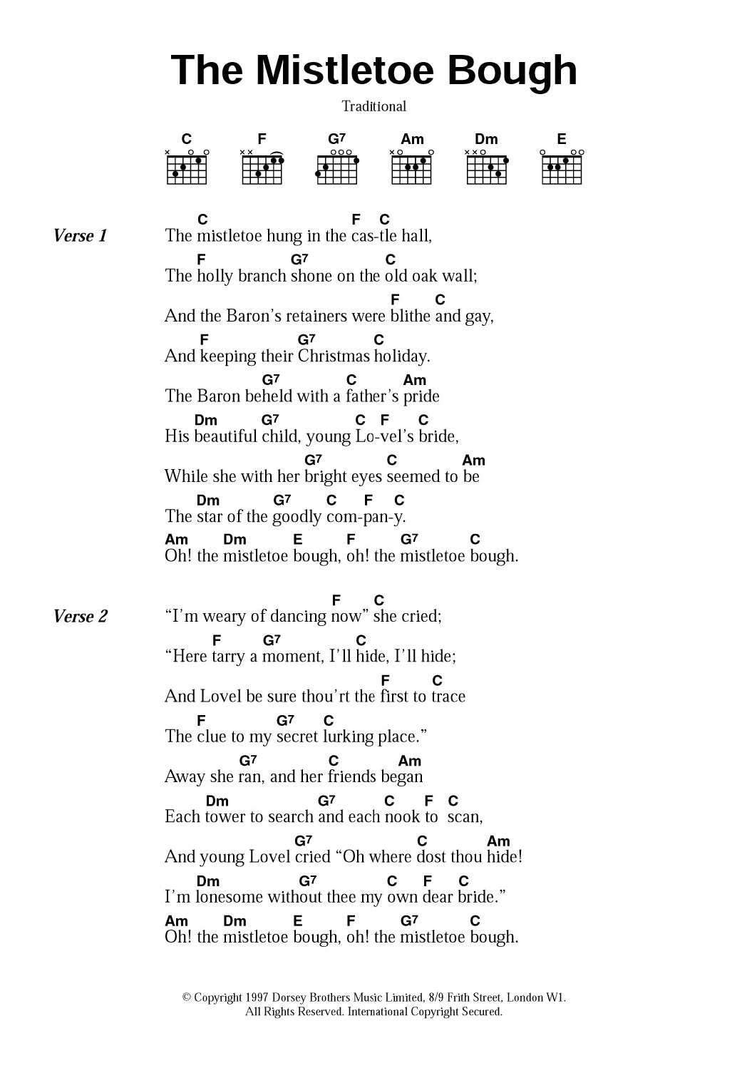 Traditional Carol The Mistletoe Bough sheet music notes and chords arranged for Guitar Chords/Lyrics
