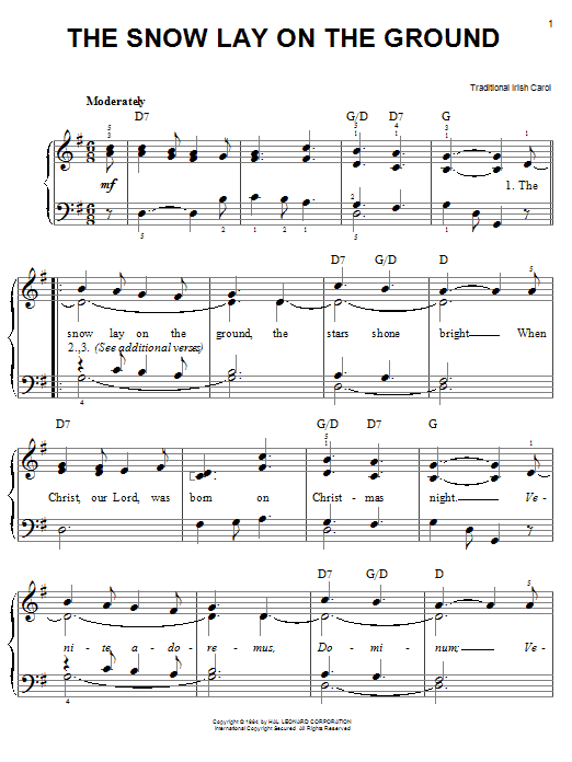 Traditional Carol The Snow Lay On The Ground sheet music notes and chords arranged for Easy Piano
