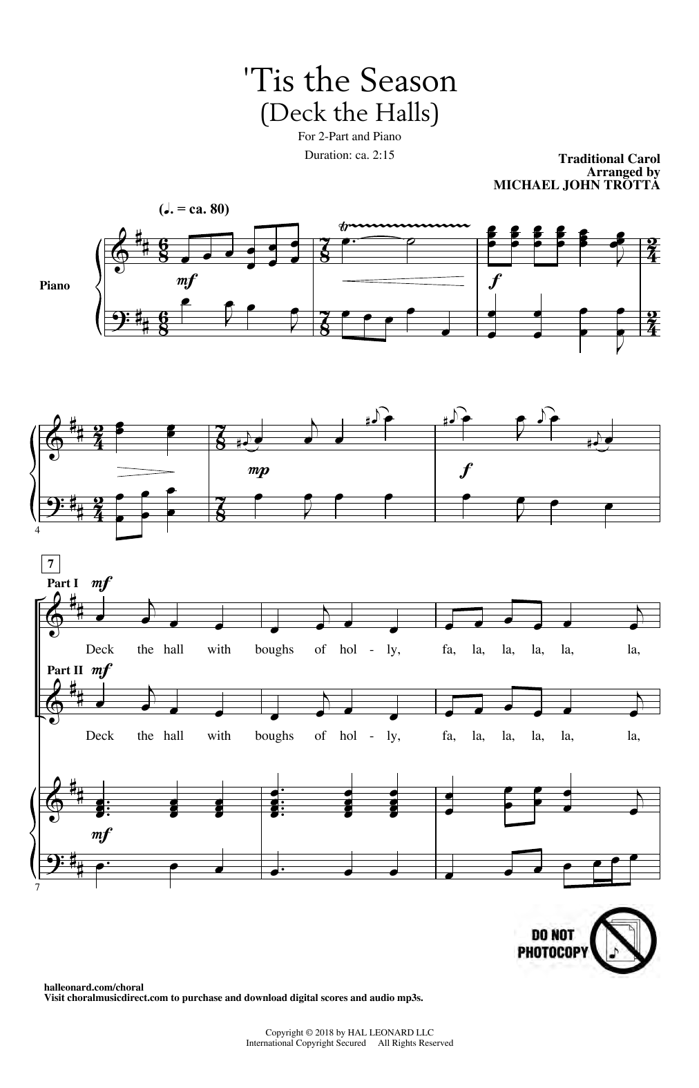 Traditional Carol 'Tis The Season (Deck The Halls) (arr. Michael John Trotta) sheet music notes and chords arranged for 2-Part Choir