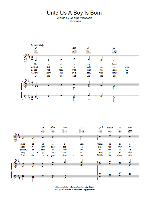 Traditional Carol Unto Us A Boy Is Born sheet music notes and chords arranged for Lead Sheet / Fake Book