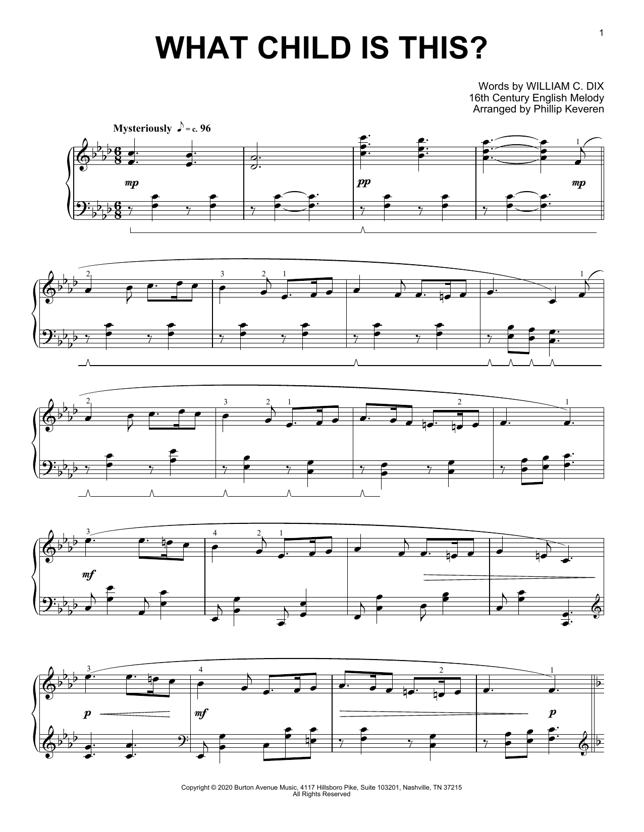 Traditional Carol What Child Is This? (arr. Phillip Keveren) sheet music notes and chords arranged for Piano Solo