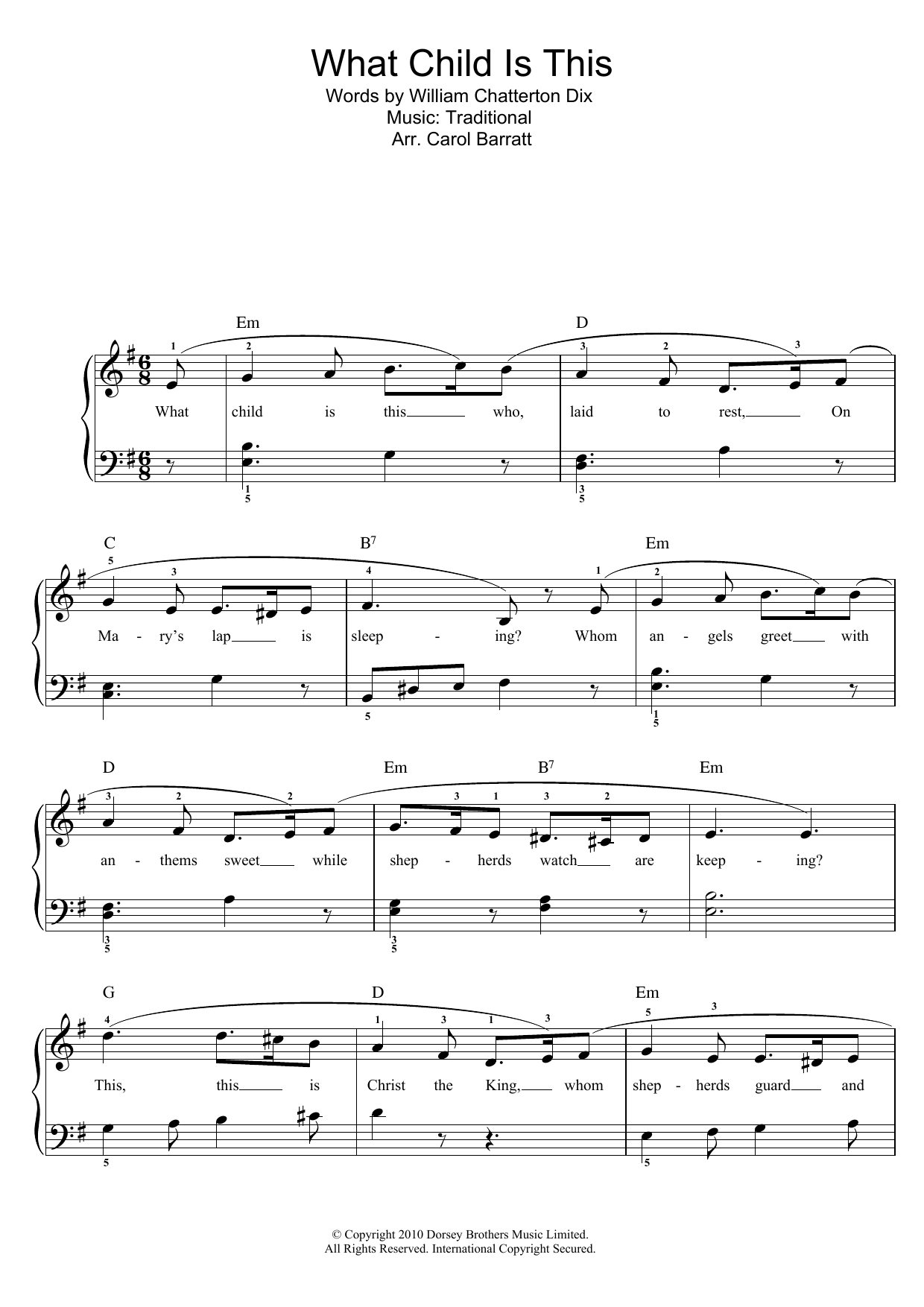 Traditional Carol What Child Is This? sheet music notes and chords arranged for Piano & Vocal