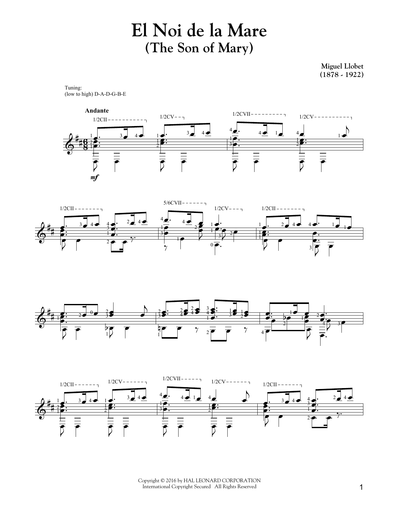 Traditional Catalan Carol El Noi De La Mare (The Son Of Mary) sheet music notes and chords arranged for Solo Guitar