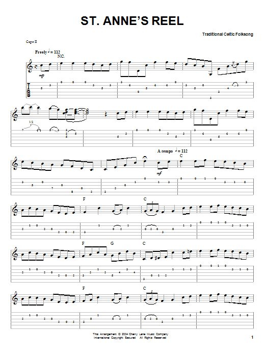Traditional Celtic Folksong St. Anne's Reel sheet music notes and chords arranged for Solo Guitar