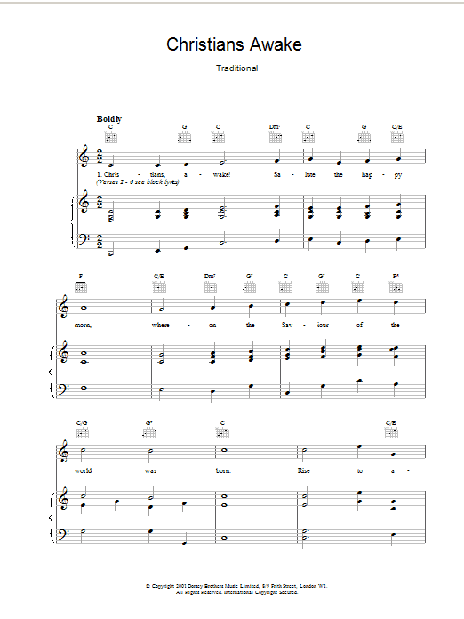 Traditional Christians Awake sheet music notes and chords arranged for Easy Guitar