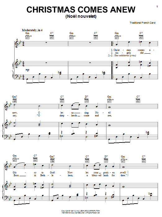 Traditional Christmas Comes Anew sheet music notes and chords arranged for Piano, Vocal & Guitar Chords (Right-Hand Melody)
