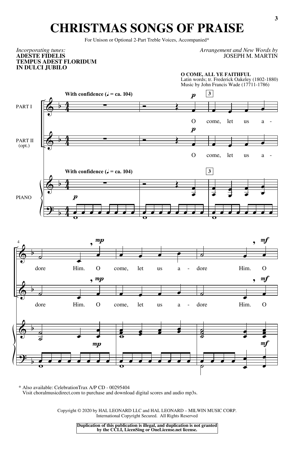 Traditional Christmas Songs Of Praise (arr. Joseph M. Martin) sheet music notes and chords arranged for Unison Choir
