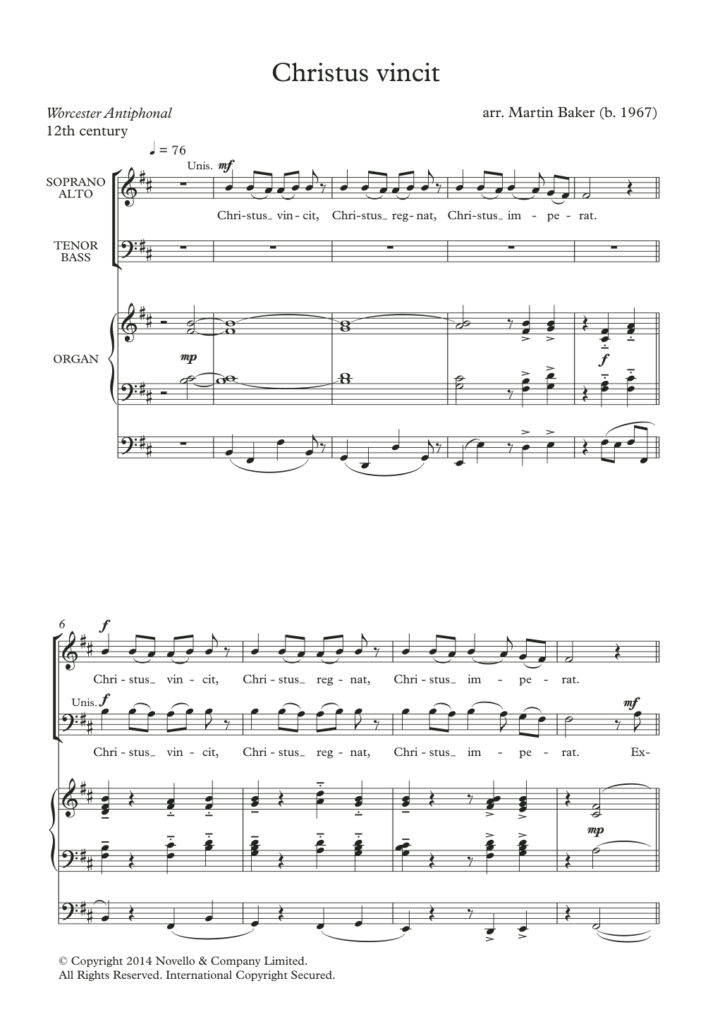 Traditional Christus Vincit (arr. Martin Baker) sheet music notes and chords arranged for SATB Choir