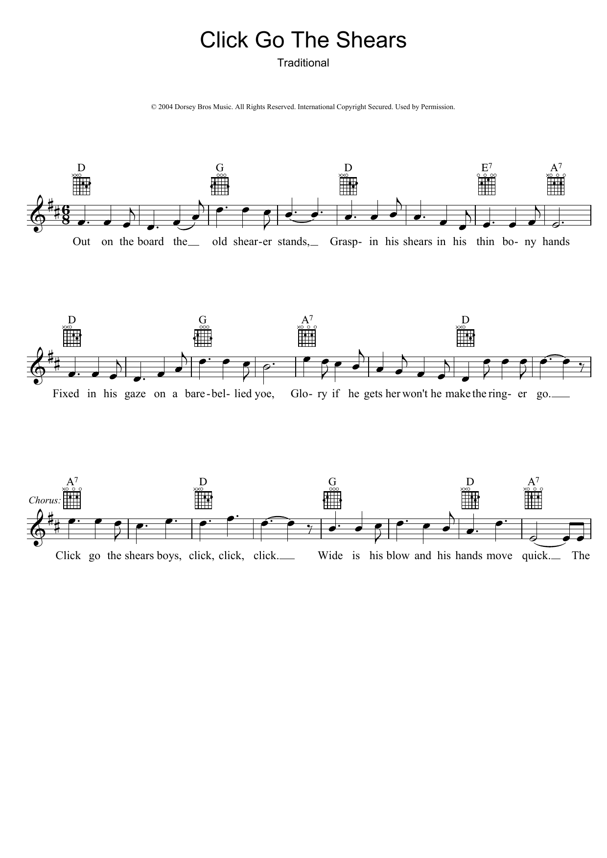 Traditional Click Go The Shears sheet music notes and chords arranged for Lead Sheet / Fake Book