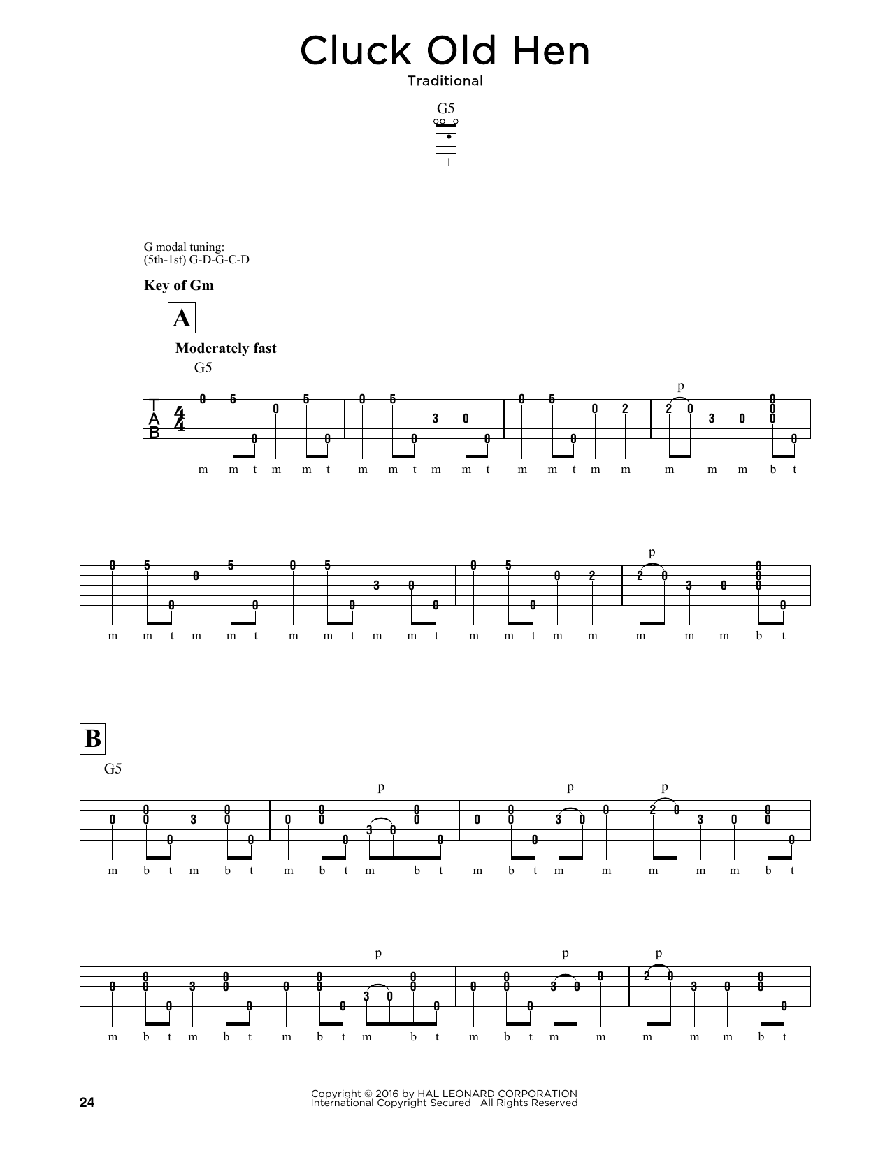 Traditional Cluck Old Hen sheet music notes and chords arranged for Banjo Tab
