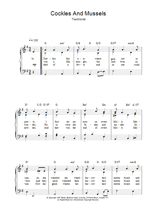 Traditional Cockles And Mussels sheet music notes and chords arranged for Piano, Vocal & Guitar Chords