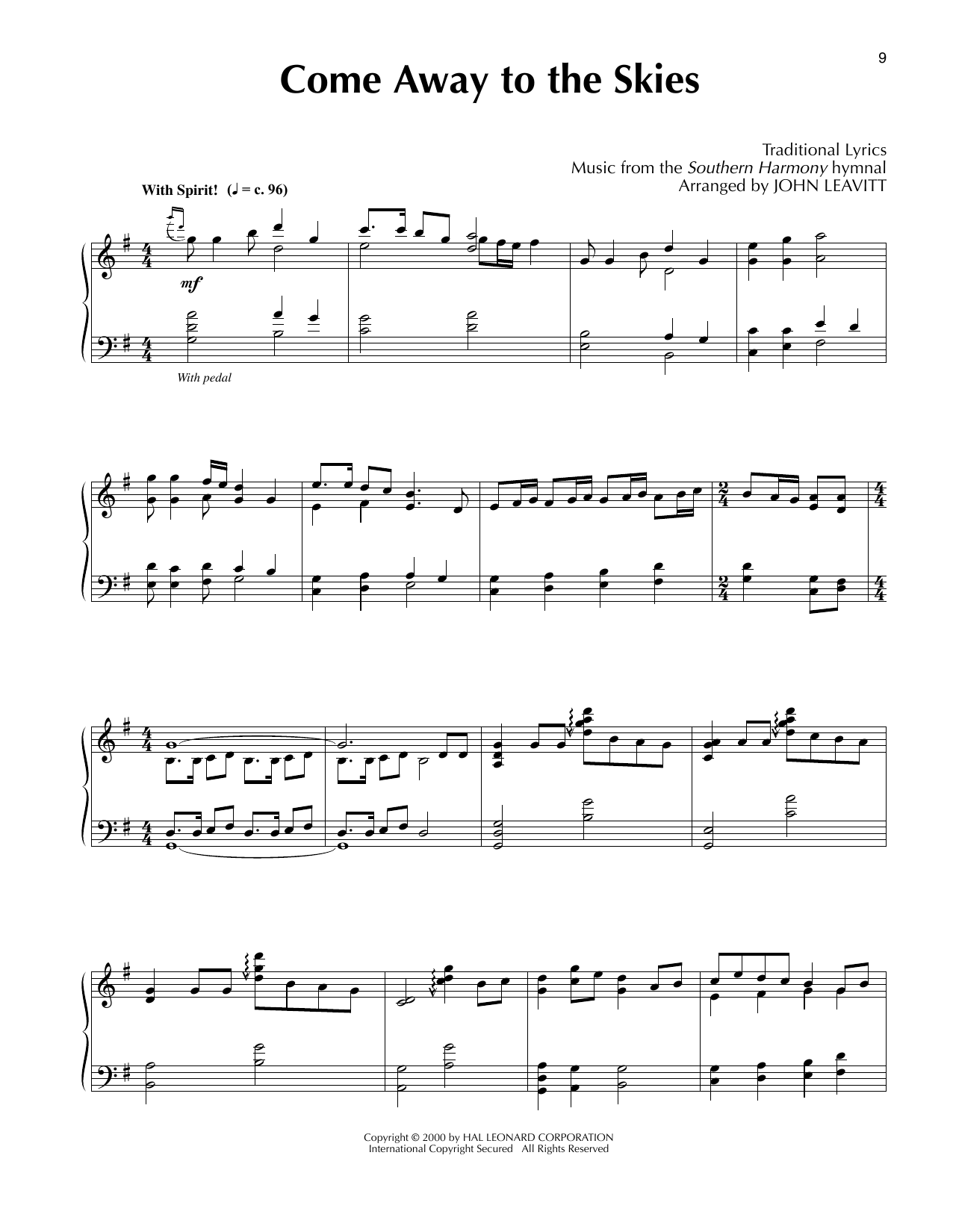 Traditional Come Away To The Skies (arr. John Leavitt) sheet music notes and chords arranged for Piano Solo