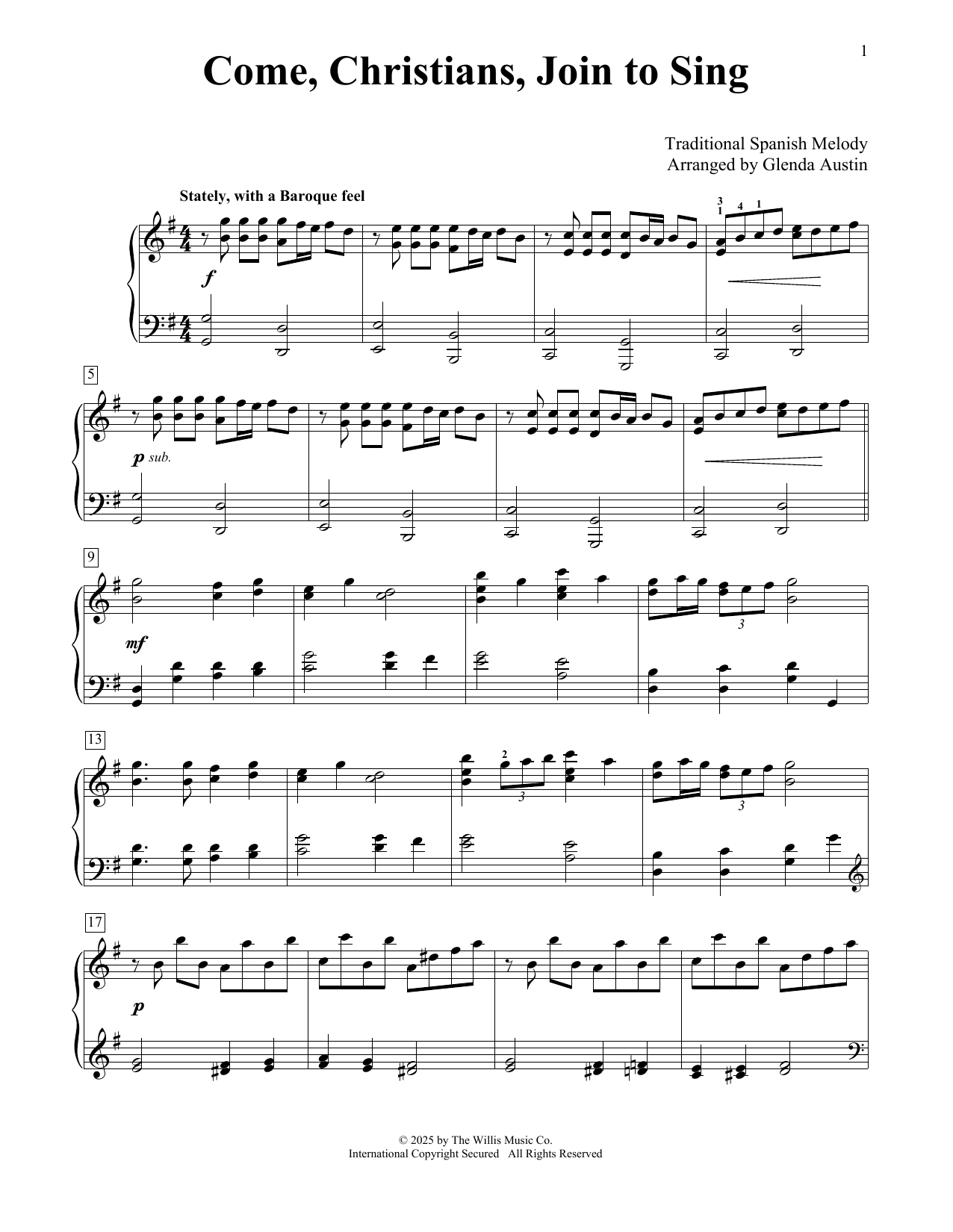 Traditional Come, Christians, Join To Sing (arr. Glenda Austin) sheet music notes and chords arranged for Educational Piano