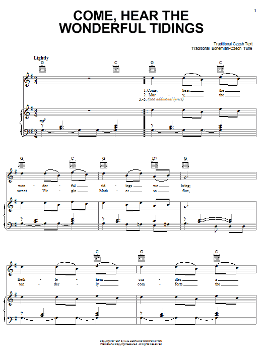 Traditional Come, Hear The Wonderful Tidings sheet music notes and chords arranged for Piano, Vocal & Guitar Chords (Right-Hand Melody)