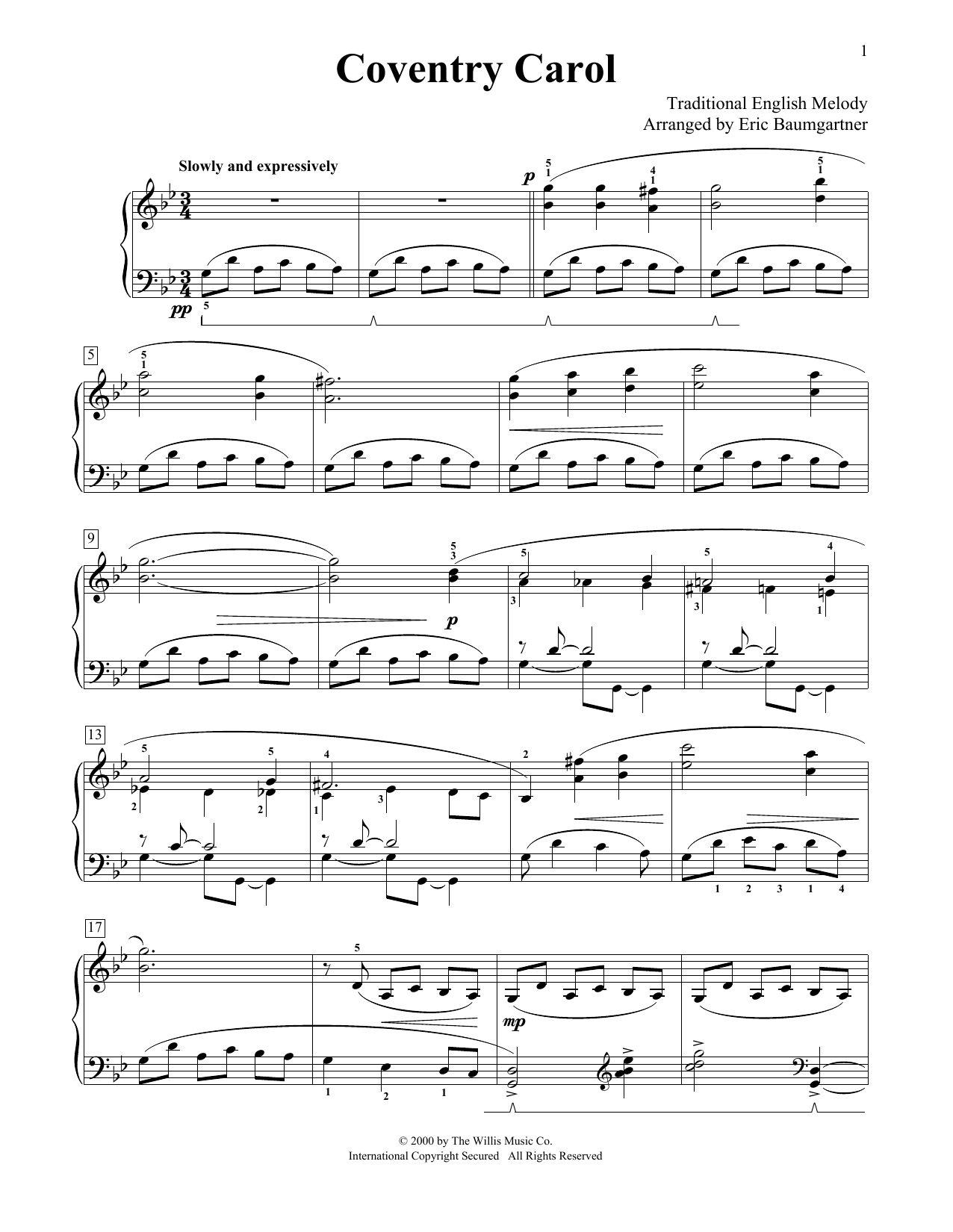 Traditional Coventry Carol [Jazz version] (arr. Eric Baumgartner) sheet music notes and chords arranged for Educational Piano