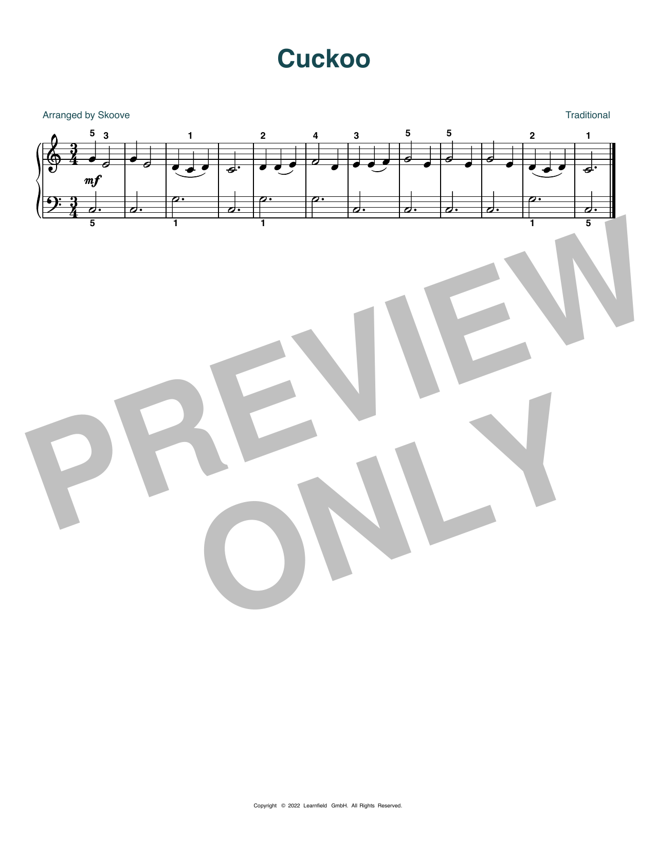 Traditional Cuckoo (arr. Skoove) sheet music notes and chords arranged for Beginner Piano (Abridged)