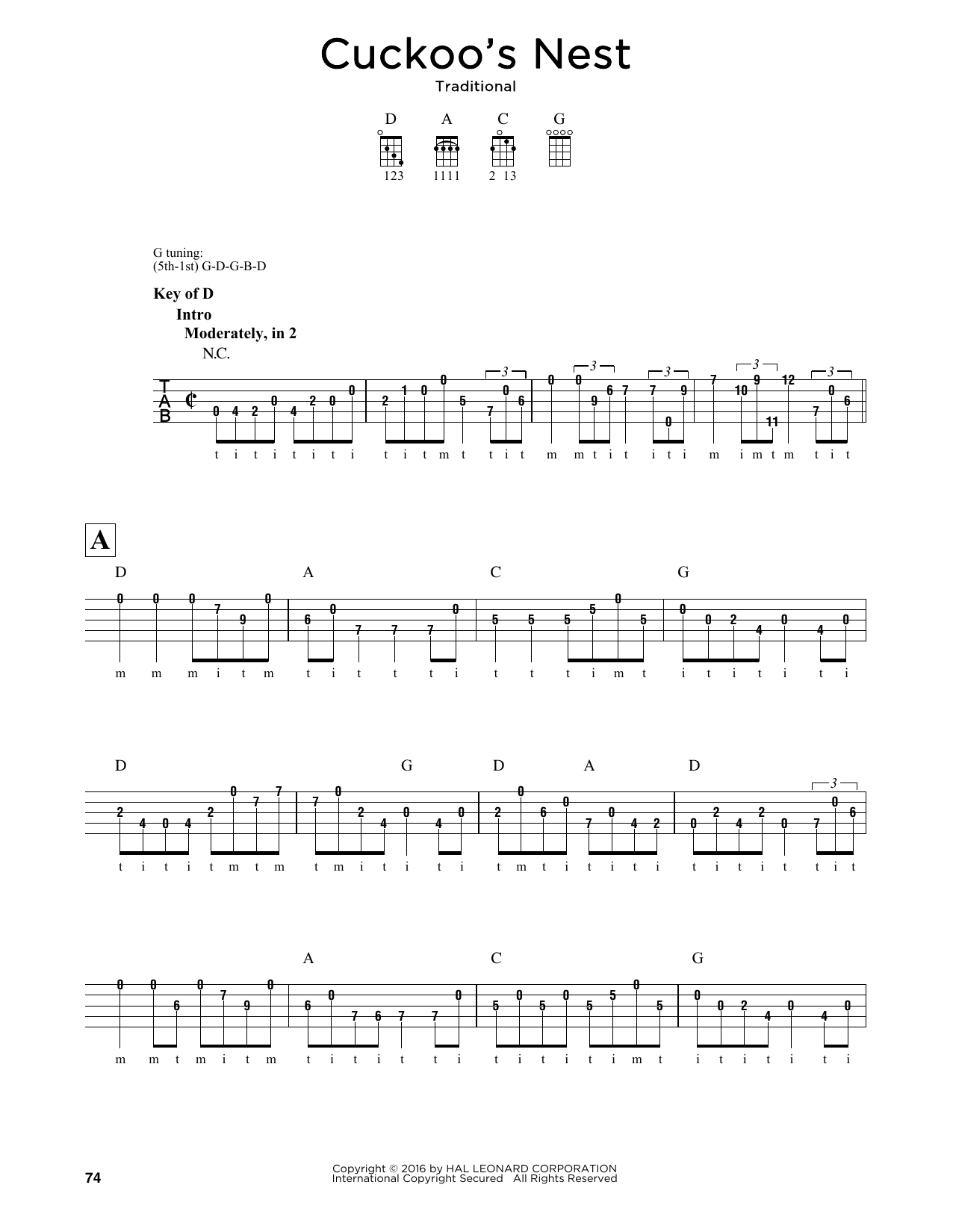 Traditional Cuckoo's Nest sheet music notes and chords arranged for Banjo Tab