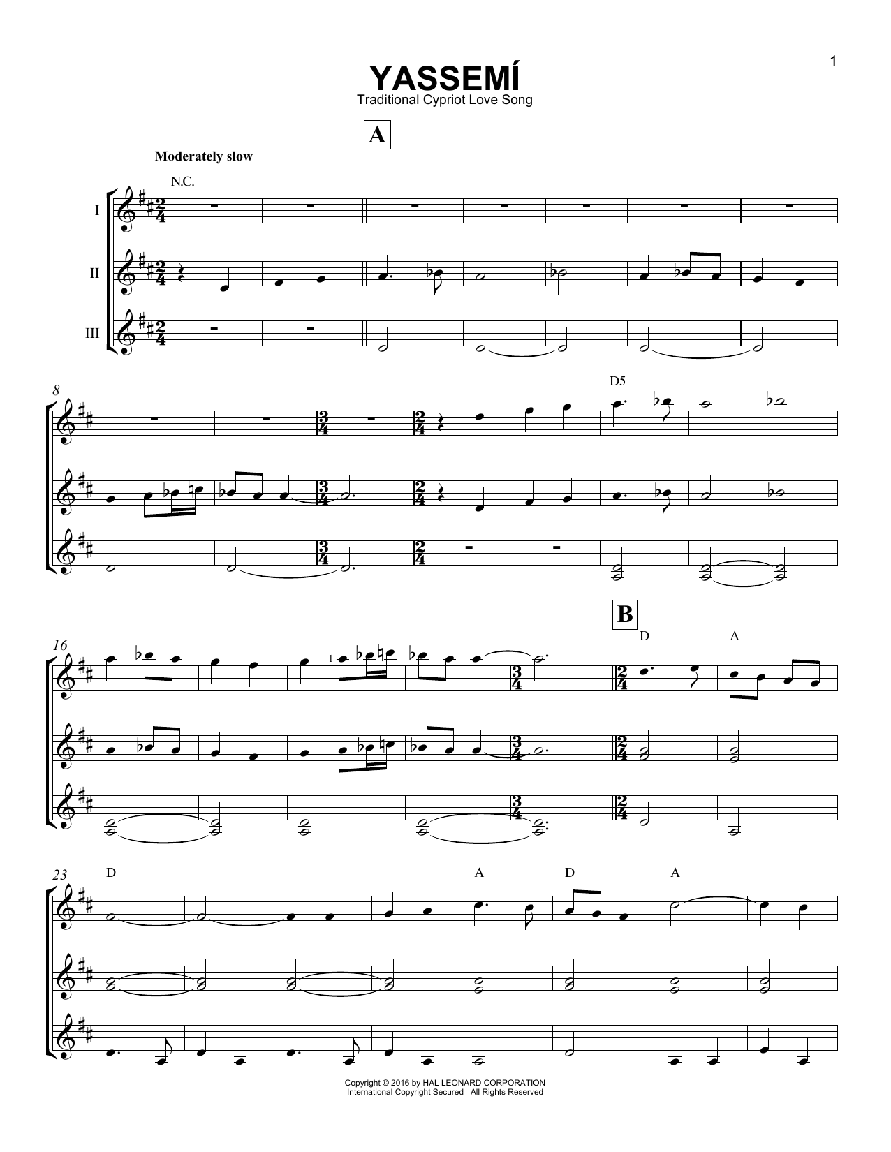 Traditional Cypriot Love Song Yassemi sheet music notes and chords arranged for Guitar Ensemble