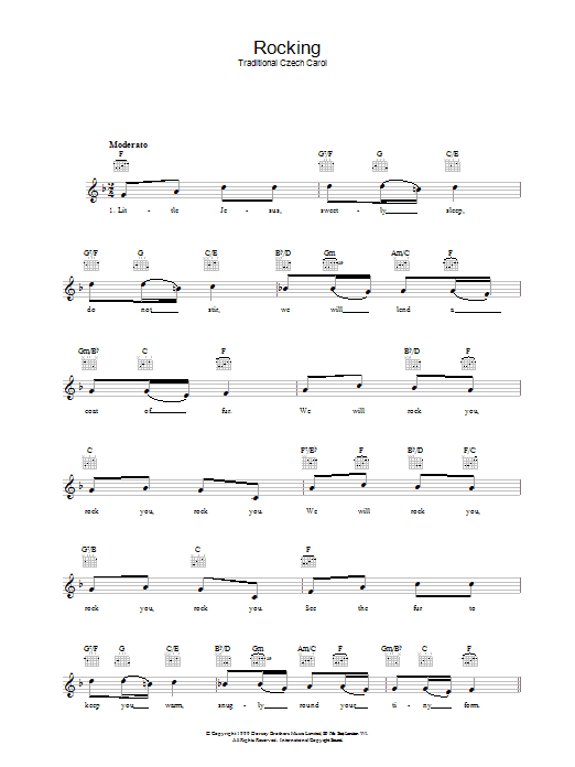 Traditional Czech Carol Rocking sheet music notes and chords arranged for 5-Finger Piano