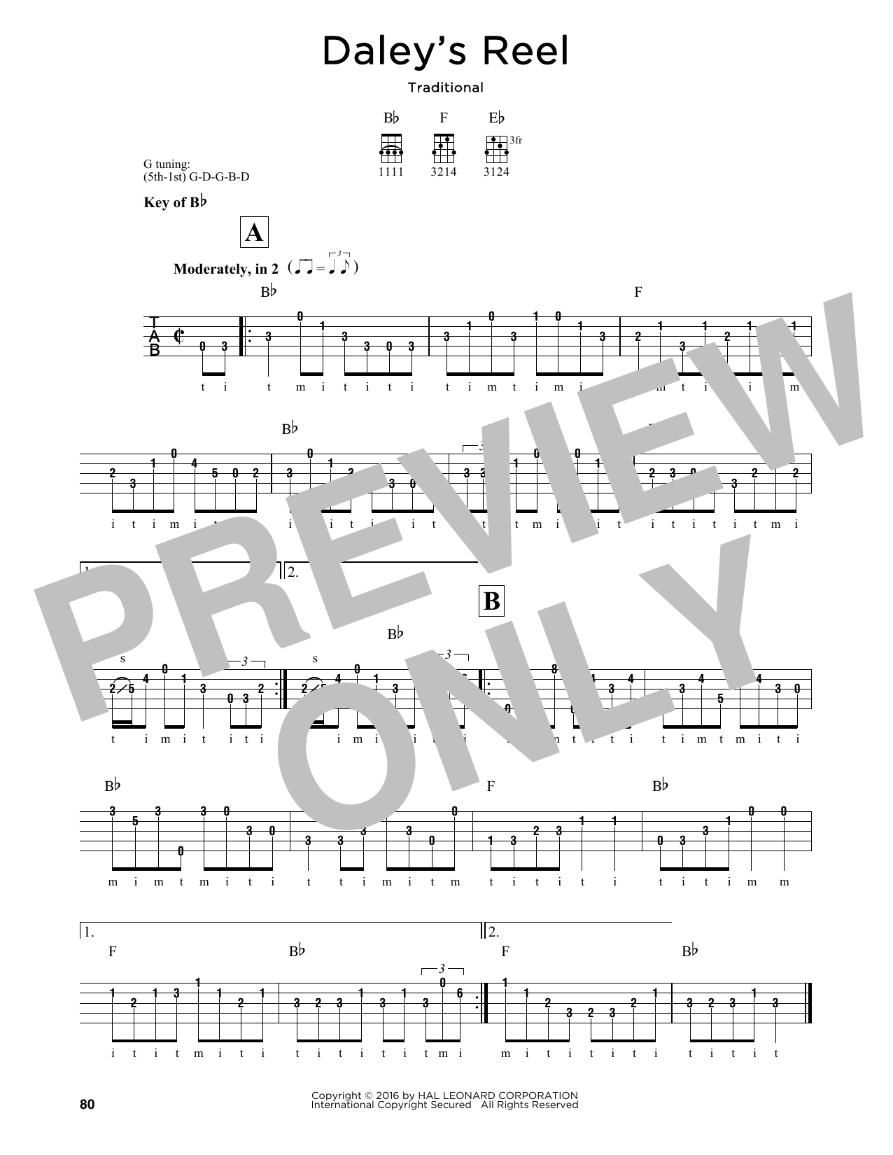 Traditional Daley's Reel sheet music notes and chords arranged for Banjo Tab