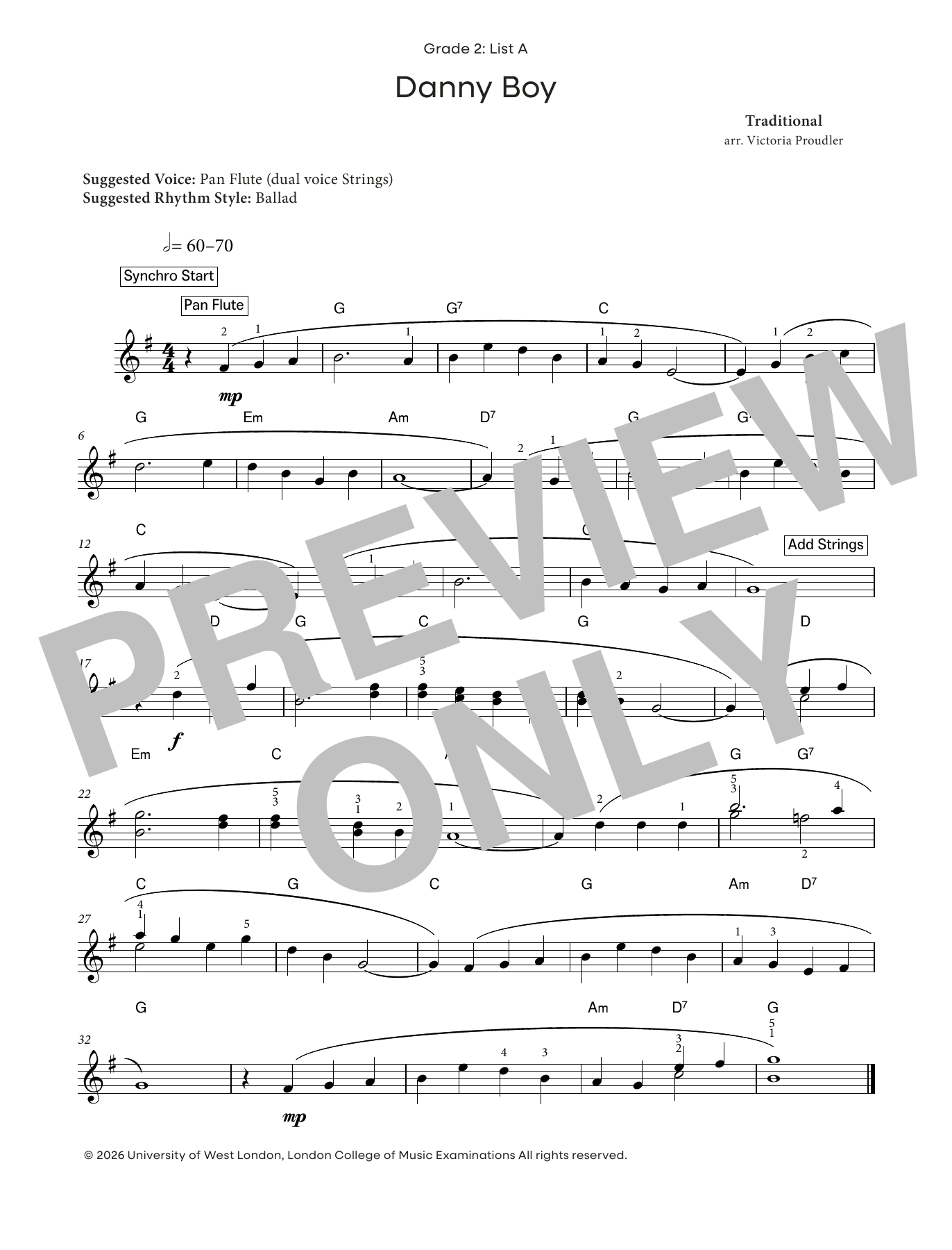 Traditional Danny Boy (from LCME Electronic Keyboard Grade 2 List A) sheet music notes and chords arranged for Piano Solo