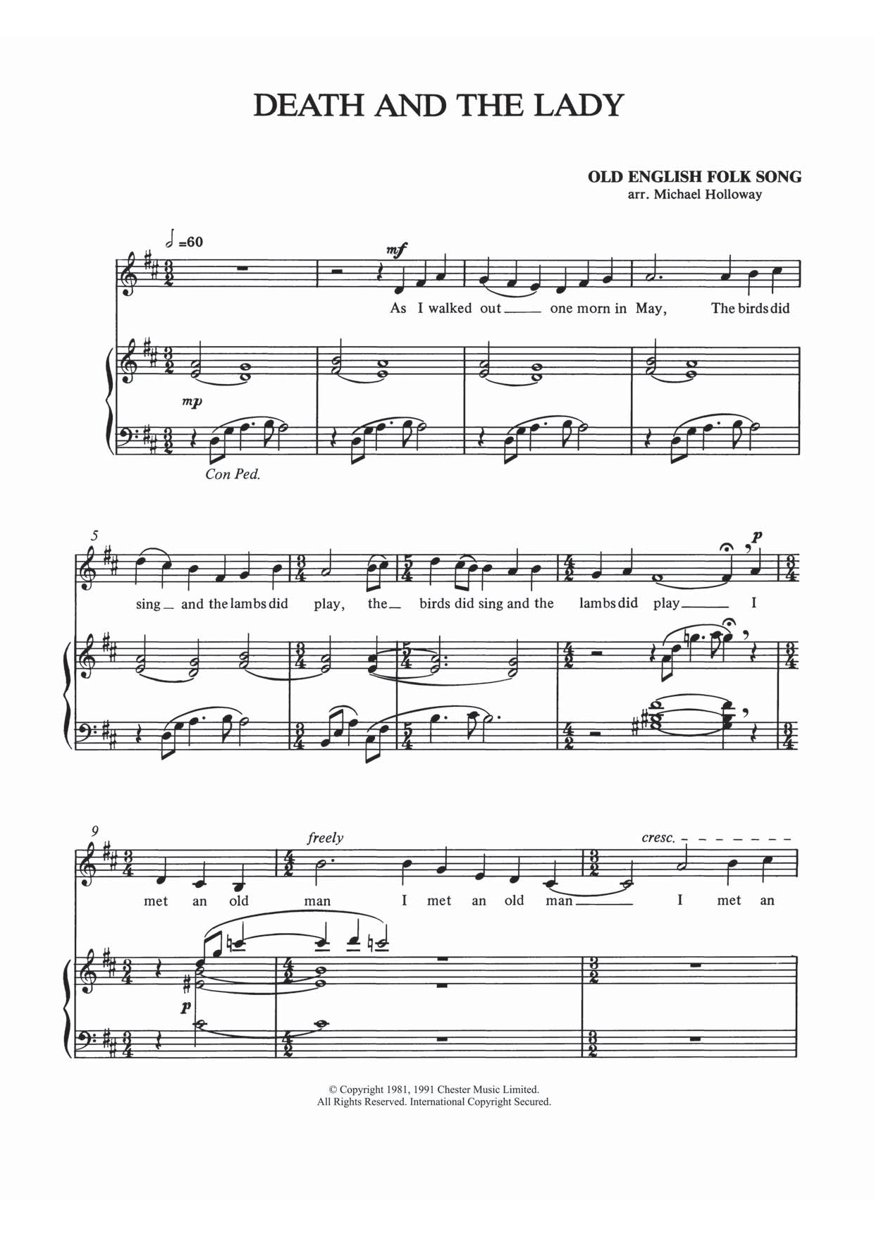 Traditional Death And The Lady sheet music notes and chords arranged for Piano & Vocal