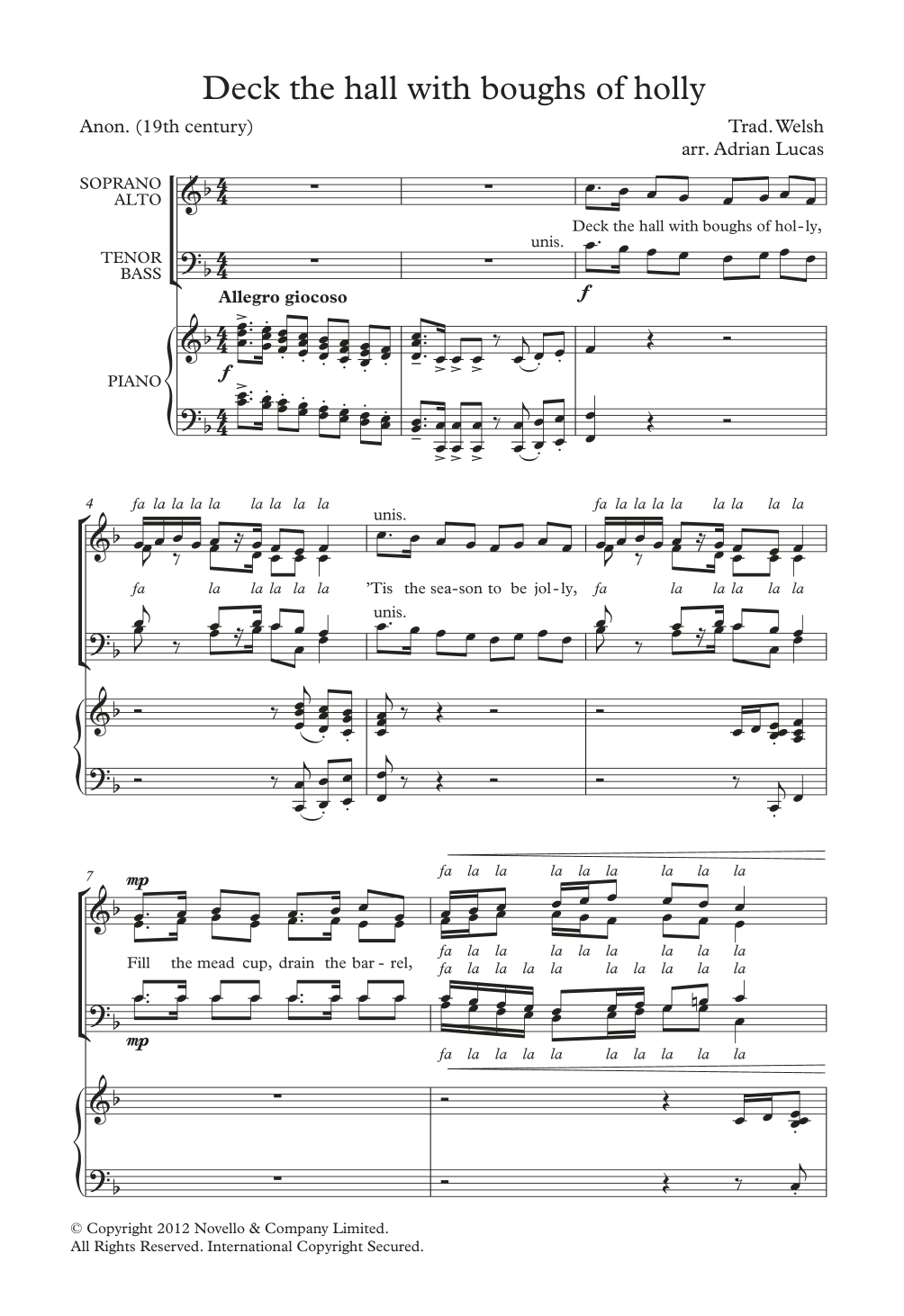 Traditional Deck The Halls With Boughs Of Holly (arr. Adrian Lucas) sheet music notes and chords arranged for SATB Choir