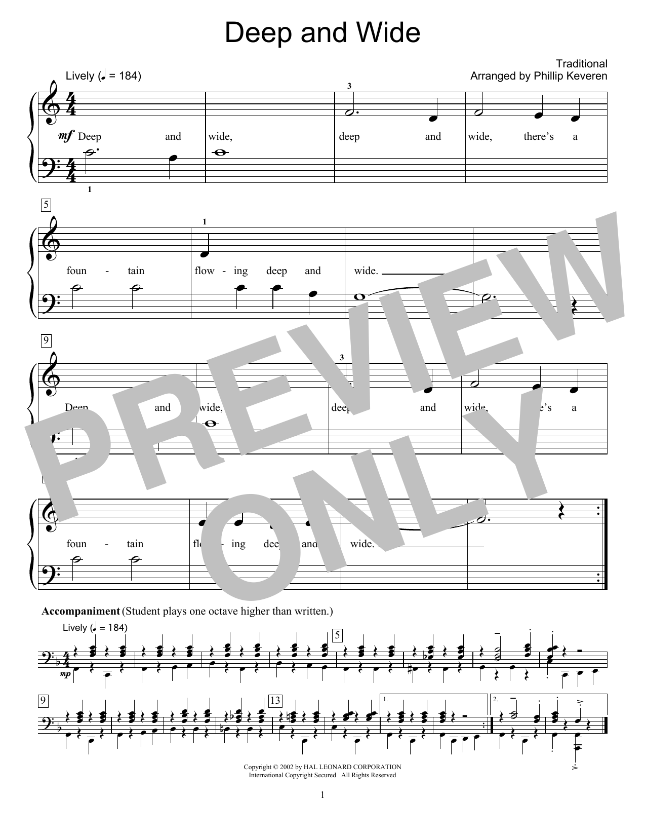 Traditional Deep And Wide (arr. Phillip Keveren) sheet music notes and chords arranged for Educational Piano