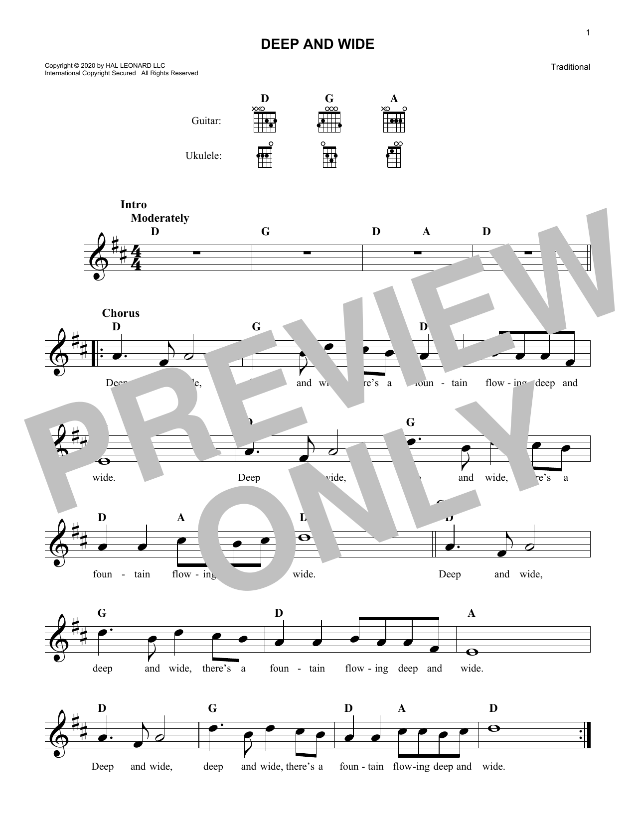 Traditional Deep And Wide sheet music notes and chords arranged for Lead Sheet / Fake Book
