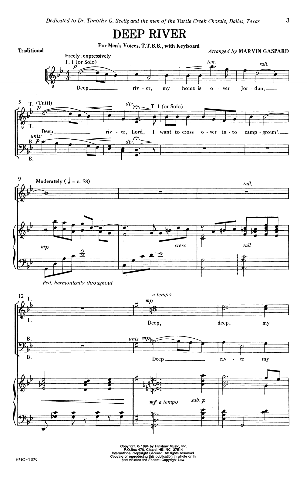 Traditional Deep River (arr. Marvin Gaspard) sheet music notes and chords arranged for TTBB Choir