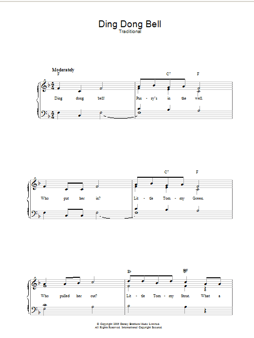 Traditional Ding Dong Bell sheet music notes and chords arranged for Piano, Vocal & Guitar Chords