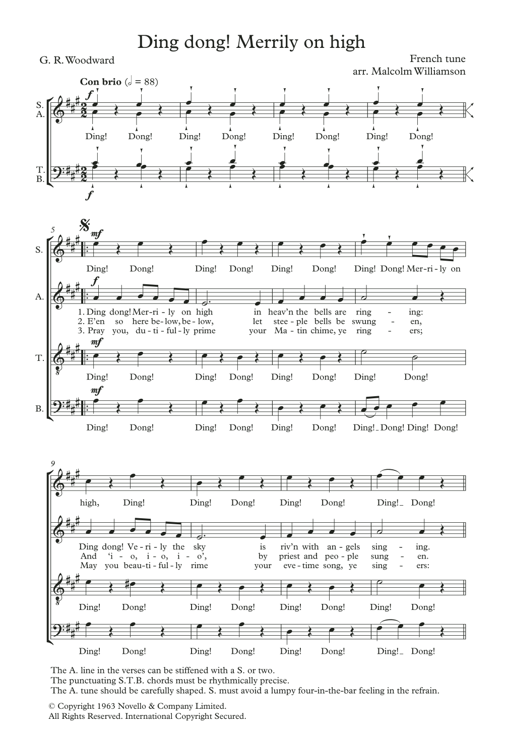 Traditional Ding Dong! Merrily On High (arr. Malcolm Williamson) sheet music notes and chords arranged for SATB Choir