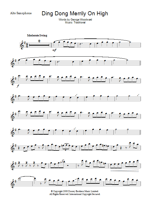Christmas Carol Ding Dong! Merrily On High sheet music notes and chords arranged for Alto Sax Solo