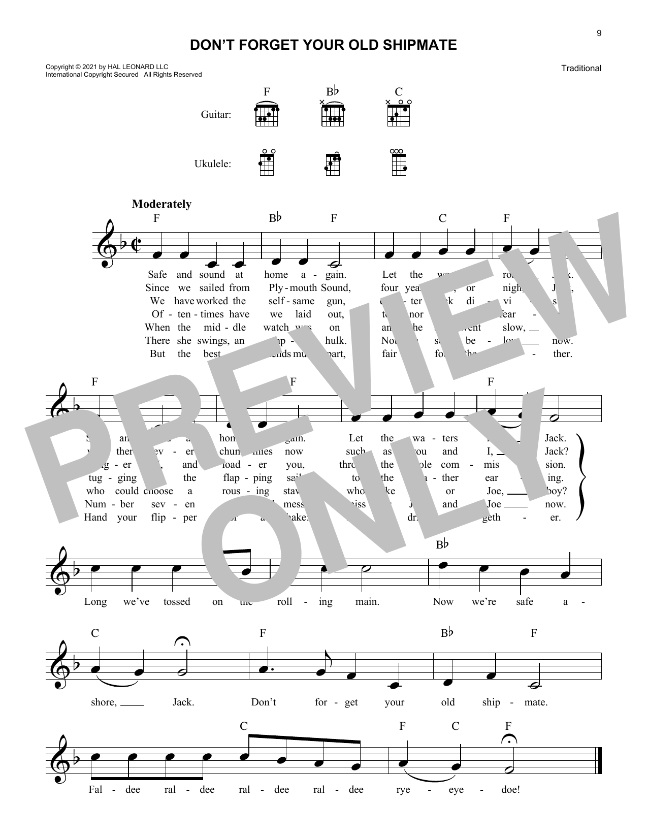 Traditional Don't Forget Your Old Shipmate sheet music notes and chords arranged for Lead Sheet / Fake Book