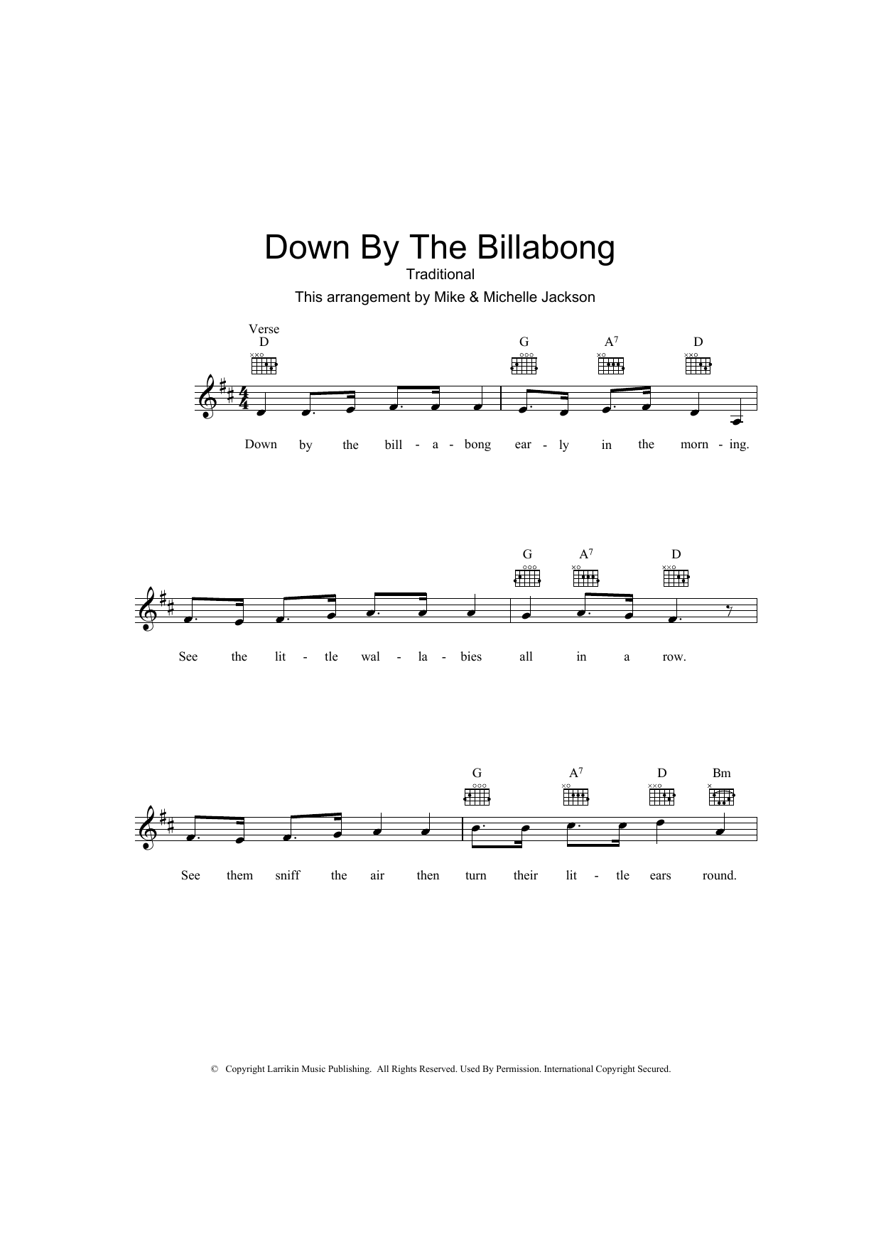 Traditional Down By The Billabong sheet music notes and chords arranged for Lead Sheet / Fake Book