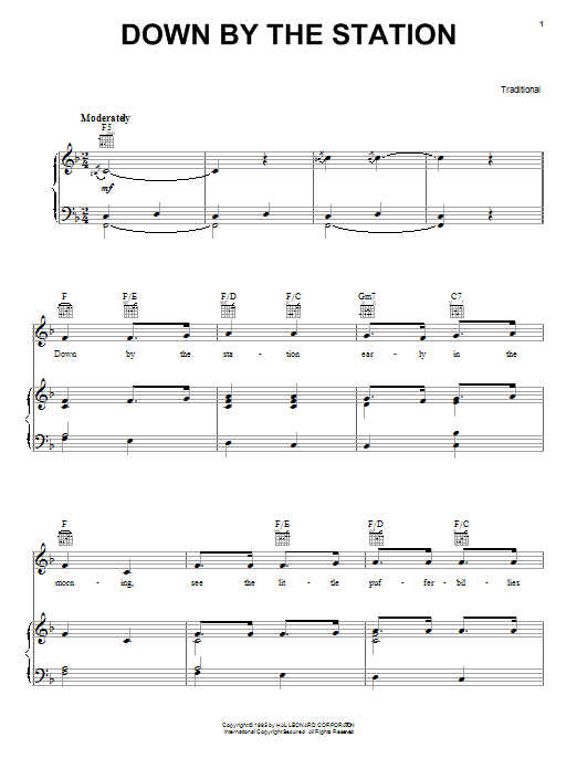Traditional Down By The Station sheet music notes and chords arranged for Lead Sheet / Fake Book
