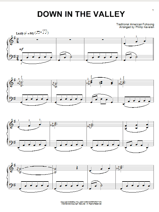 Traditional Down In The Valley (arr. Phillip Keveren) sheet music notes and chords arranged for Piano Solo