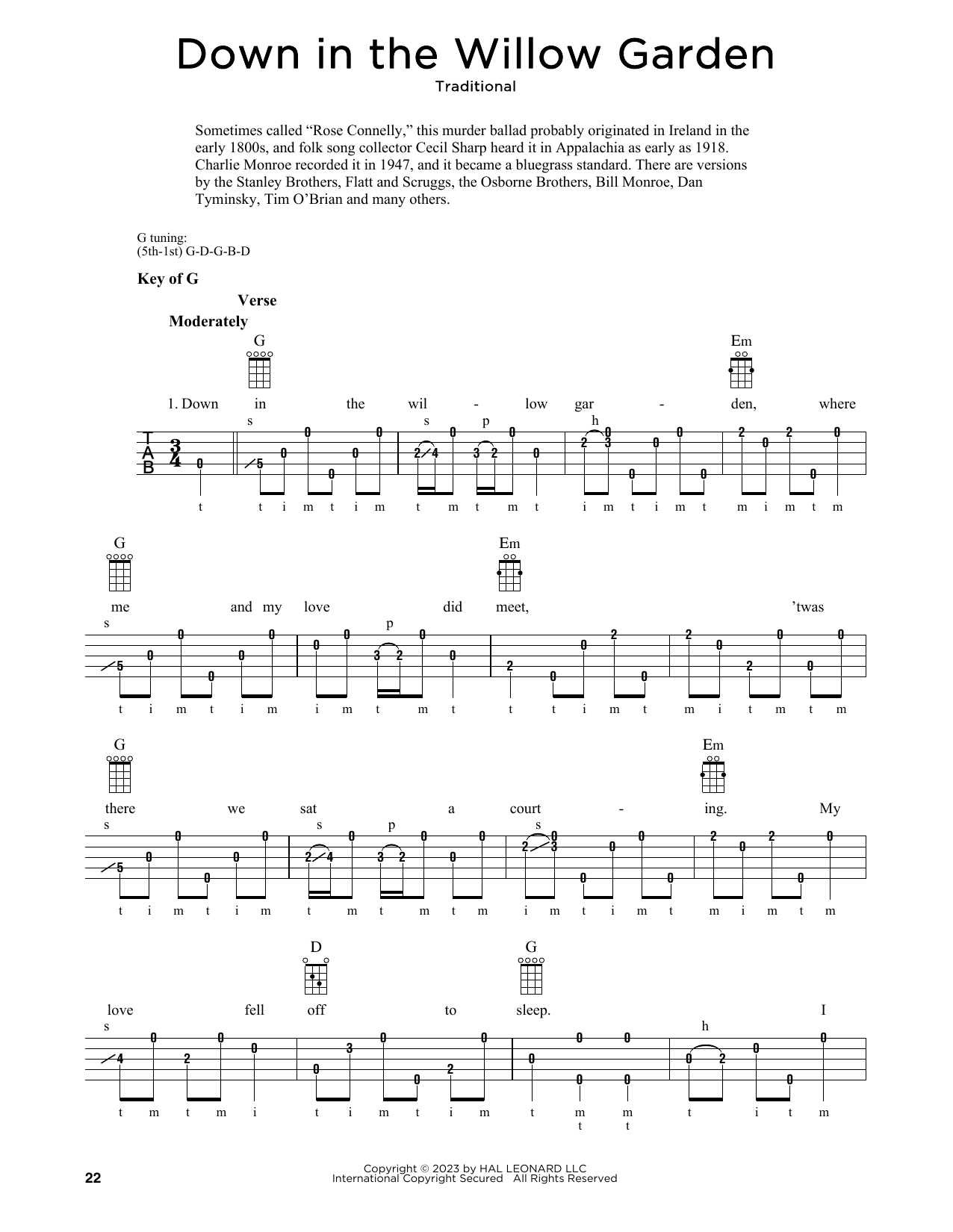 Traditional Down In The Willow Garden (arr. Fred Sokolow) sheet music notes and chords arranged for Banjo Tab