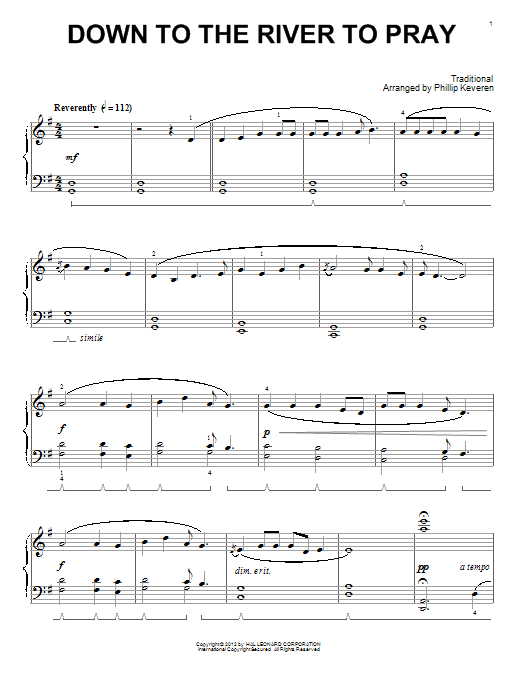 Traditional Down To The River To Pray (arr. Phillip Keveren) sheet music notes and chords arranged for Piano Solo