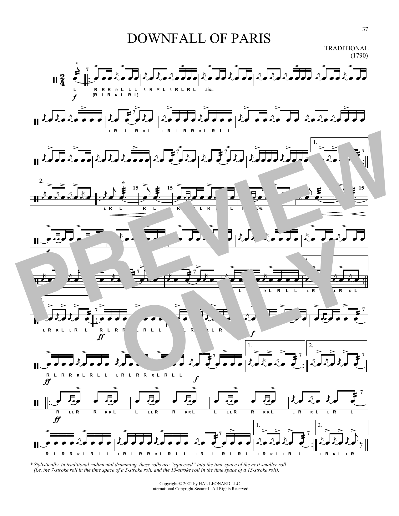Traditional Downfall Of Paris sheet music notes and chords arranged for Snare Drum Solo