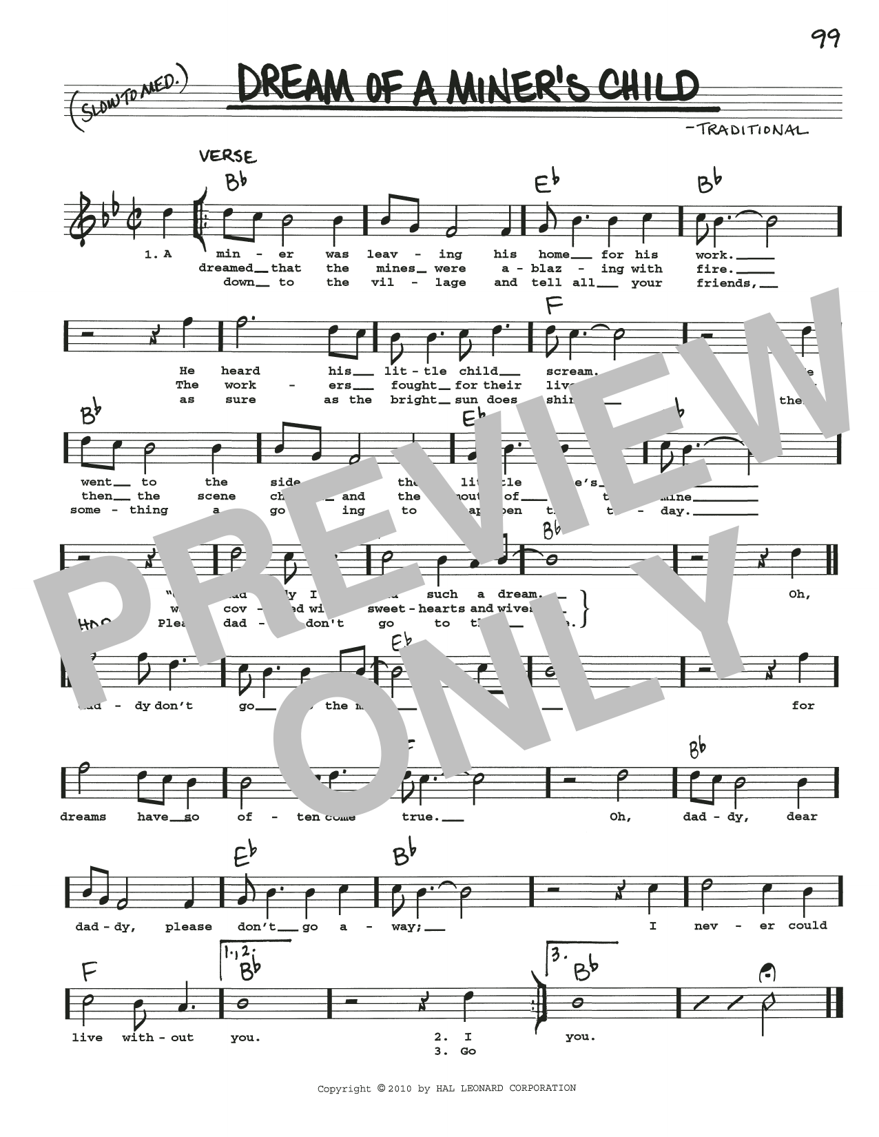 Traditional Dream Of A Miner's Child sheet music notes and chords arranged for Real Book – Melody, Lyrics & Chords