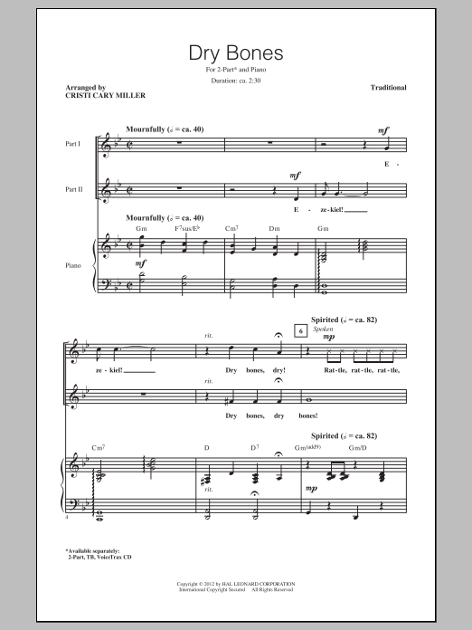 Traditional Dry Bones (arr. Cristi Cary Miller) sheet music notes and chords arranged for 2-Part Choir