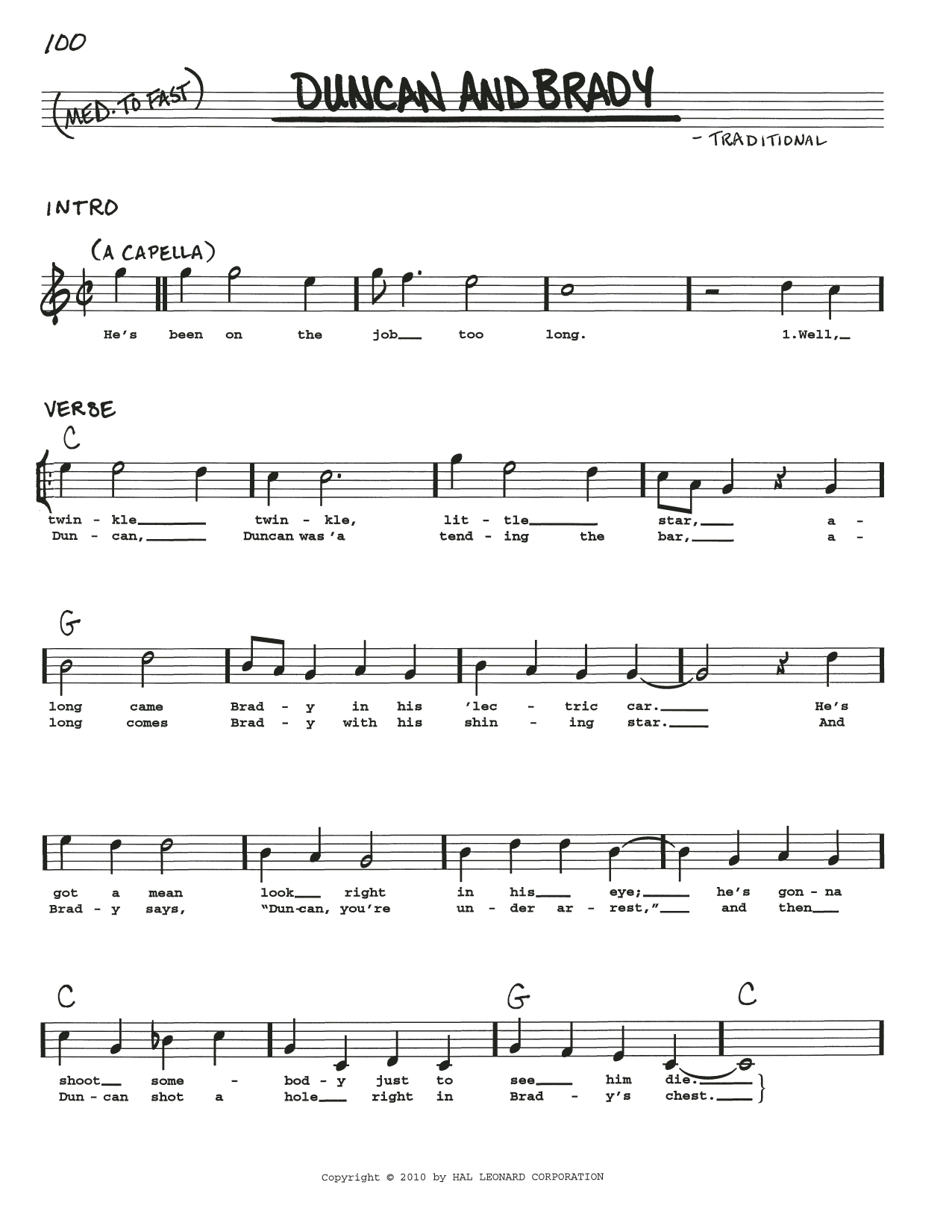 Traditional Duncan And Brady sheet music notes and chords arranged for Real Book – Melody, Lyrics & Chords