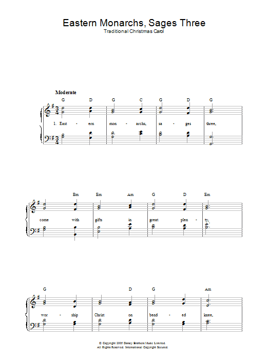 Traditional Eastern Monarchs, Sages Three sheet music notes and chords arranged for Piano, Vocal & Guitar Chords