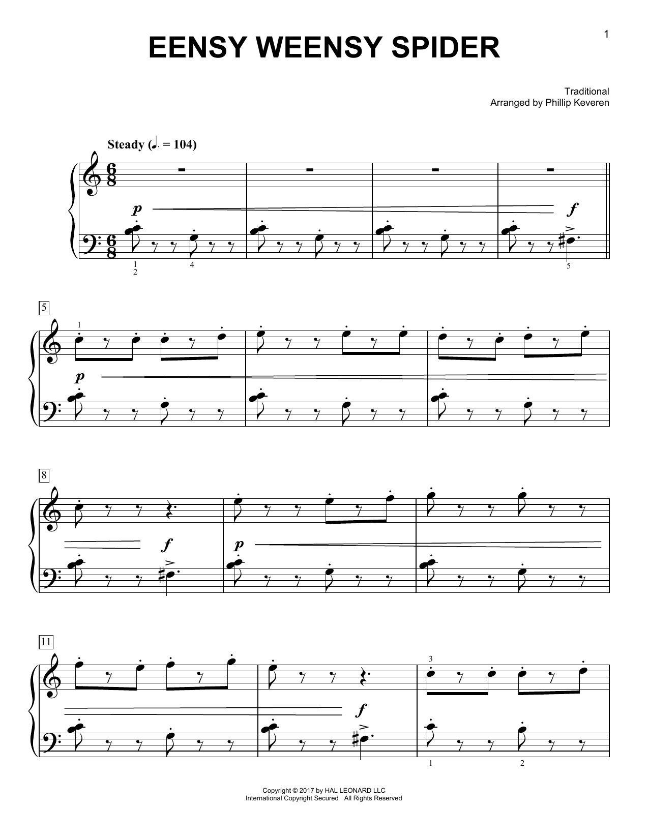 Traditional Eensy Weensy Spider [Classical version] (arr. Phillip Keveren) sheet music notes and chords arranged for Easy Piano