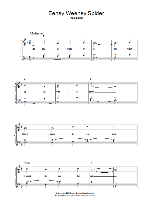 Traditional Eensy Weensy Spider sheet music notes and chords arranged for Lead Sheet / Fake Book